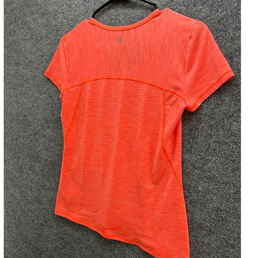 Athleta Womens Neon Coral Orange Ribbed Asymmetrical Hem Short Sleeve Tee Top, S - Picture 5 of 9